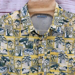 Columbia PFG Shirt Mens Medium Tropical Fish‎ Cocktails Palm Tree Print Vented